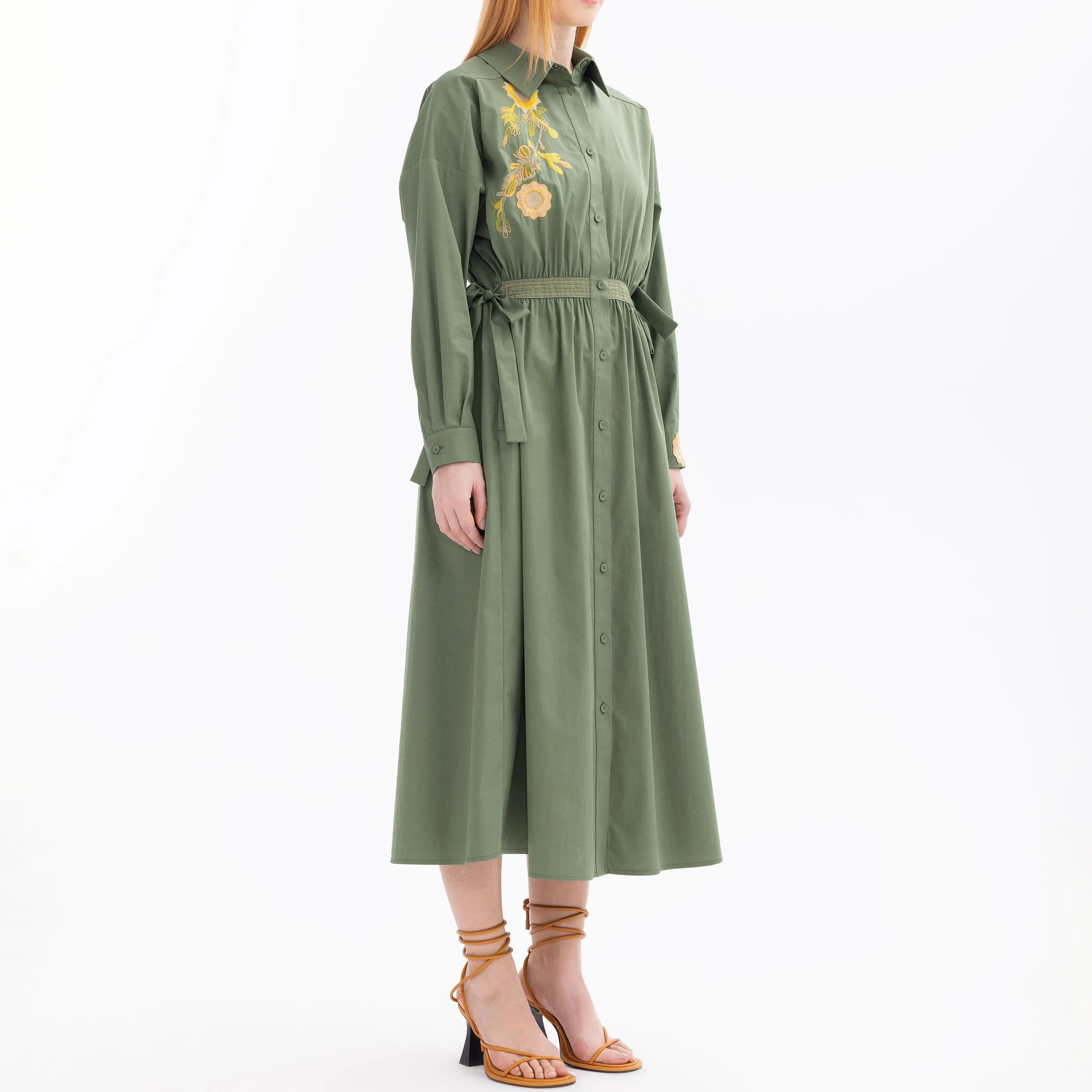 custom embroidered pocket detailed buttoned dress