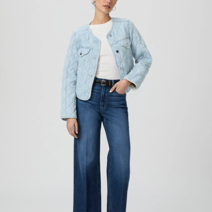Light Blue Quilted Cropped Denim Jacket