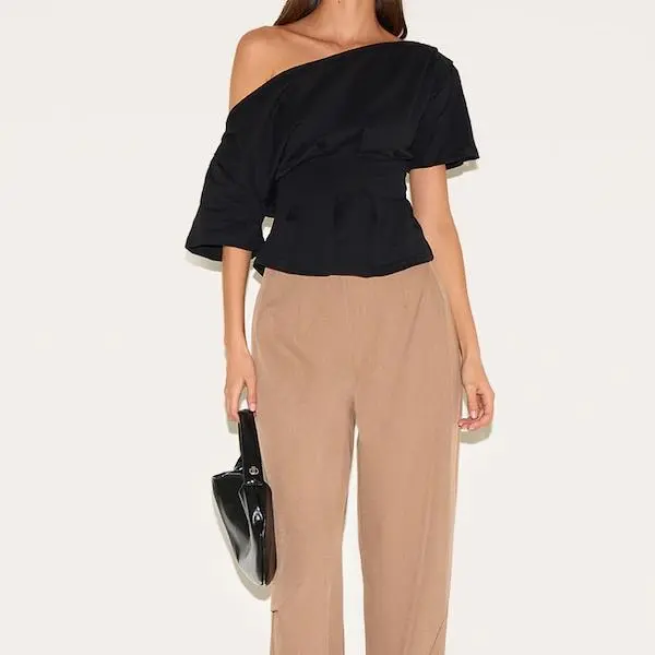 Factory custom women Black Cinched Waist Structured T Shirt.jpg