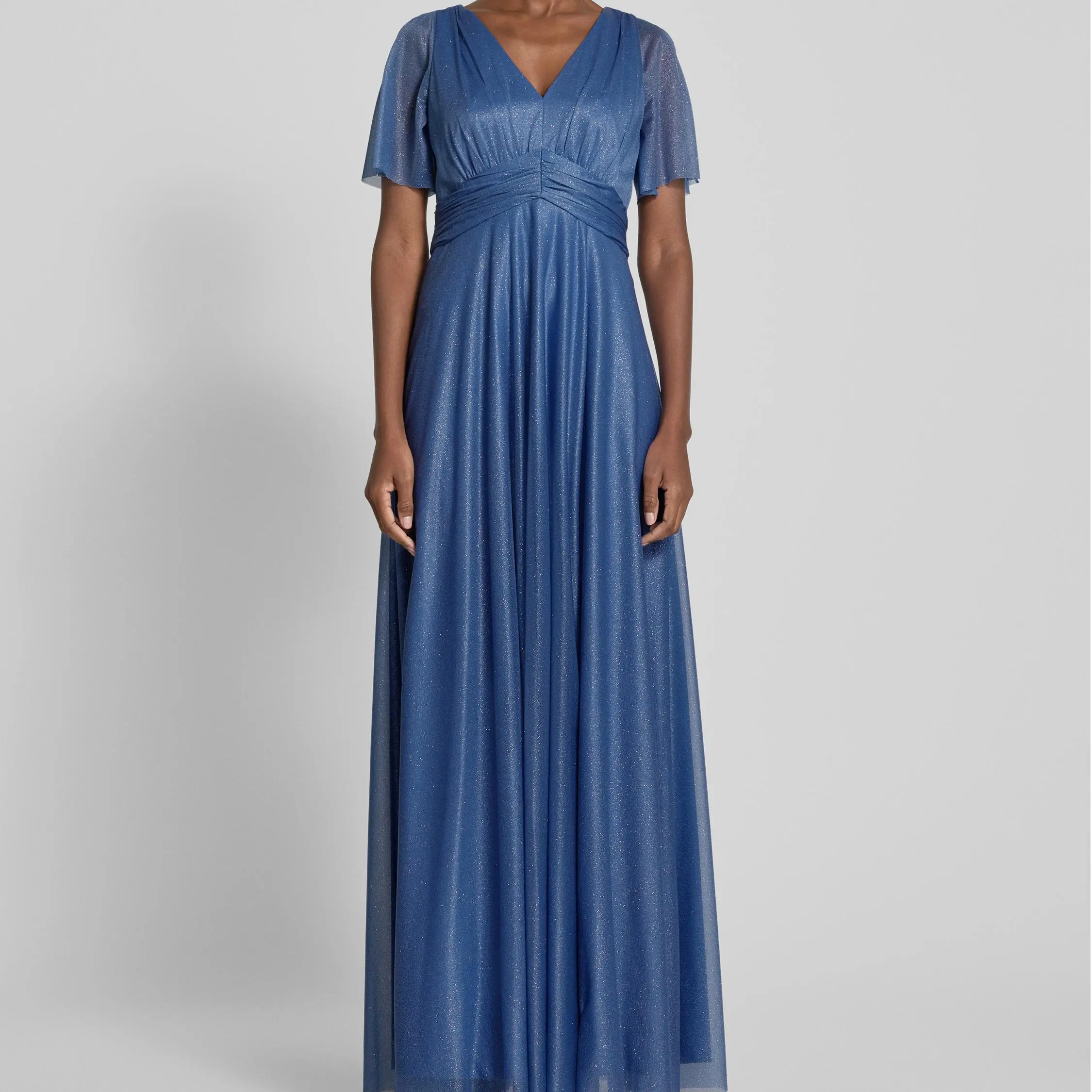 Evening dress with V-neck in blue melange (3).jpg