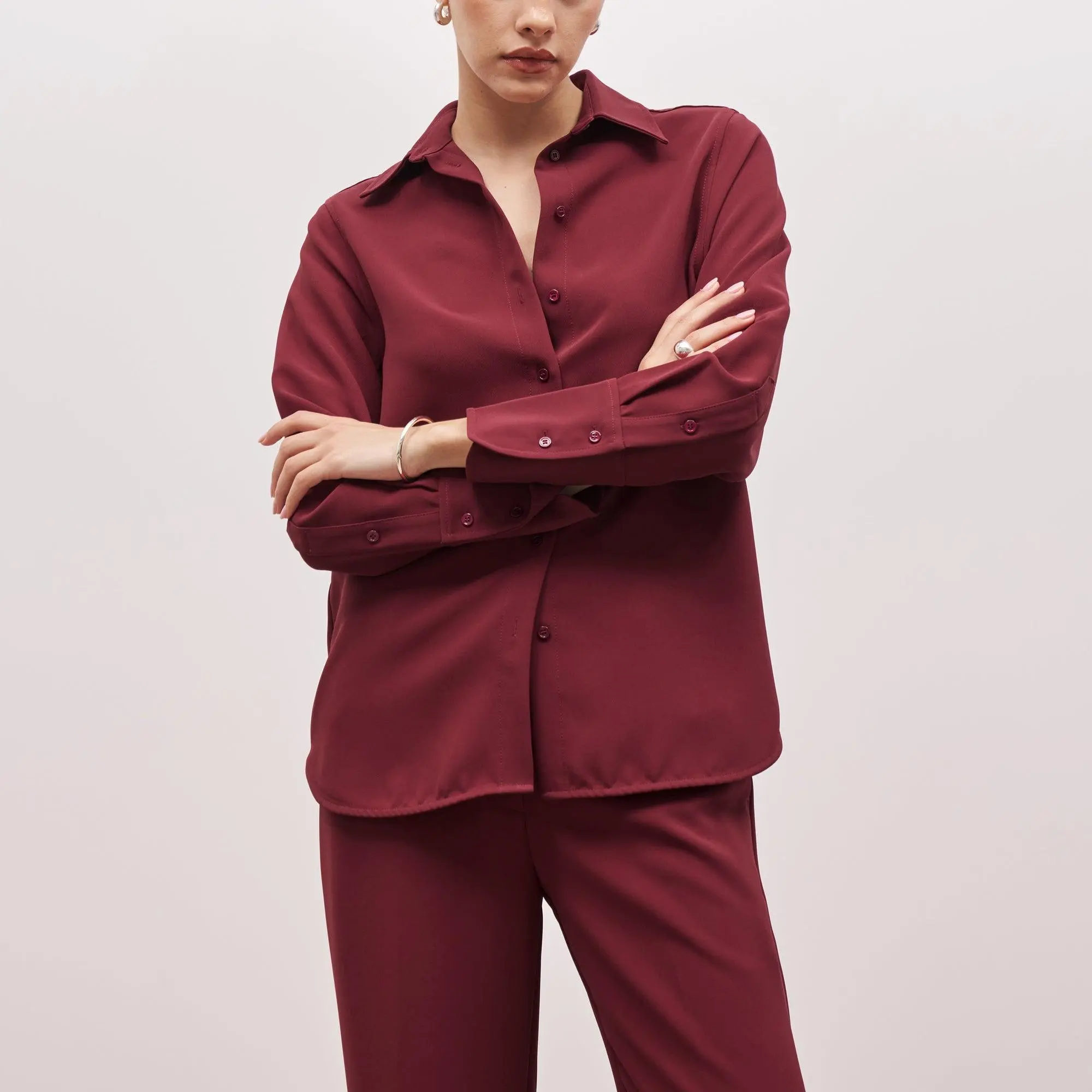 New custom women long sleeve wine Oversized office Shirt