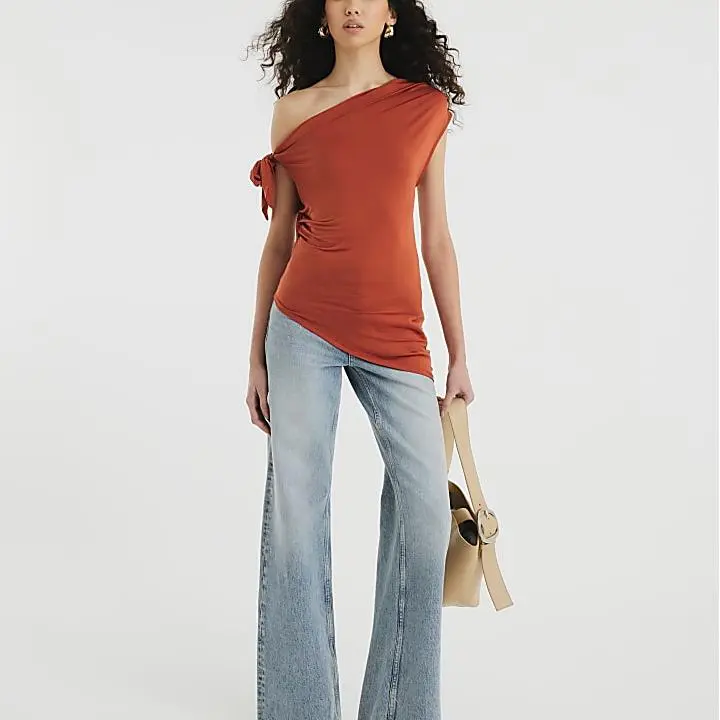 Custom Rust Drape Tie Knot Asymmetric Top