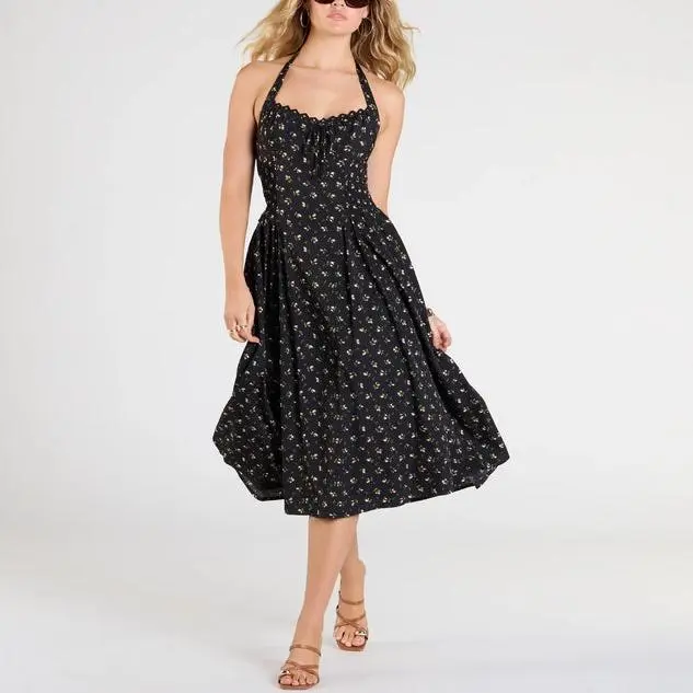 New design custom women Set The Tone Halter A-Line Floral Midi Dress