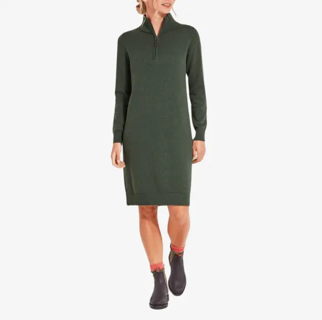 Factory Custom Olive Green Long - Sleeved Quarter - Zip Knit Dress