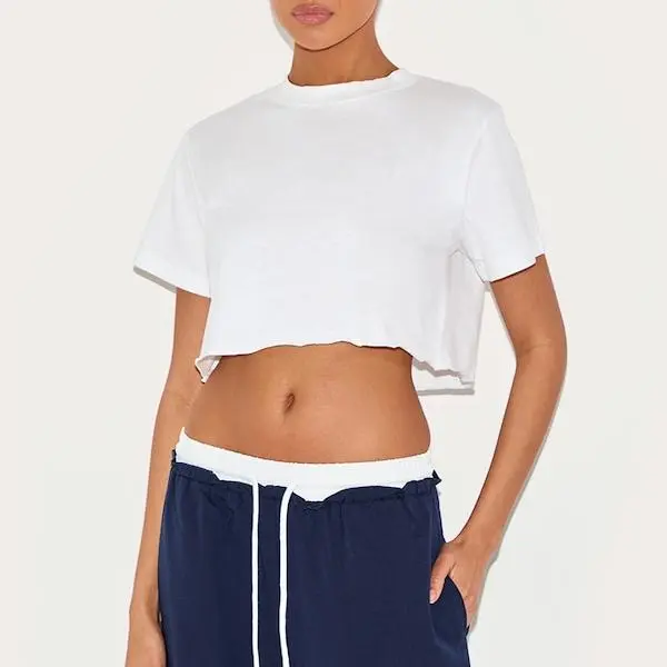 Factory custom women Cotton White Oversized Crop T-Shirt