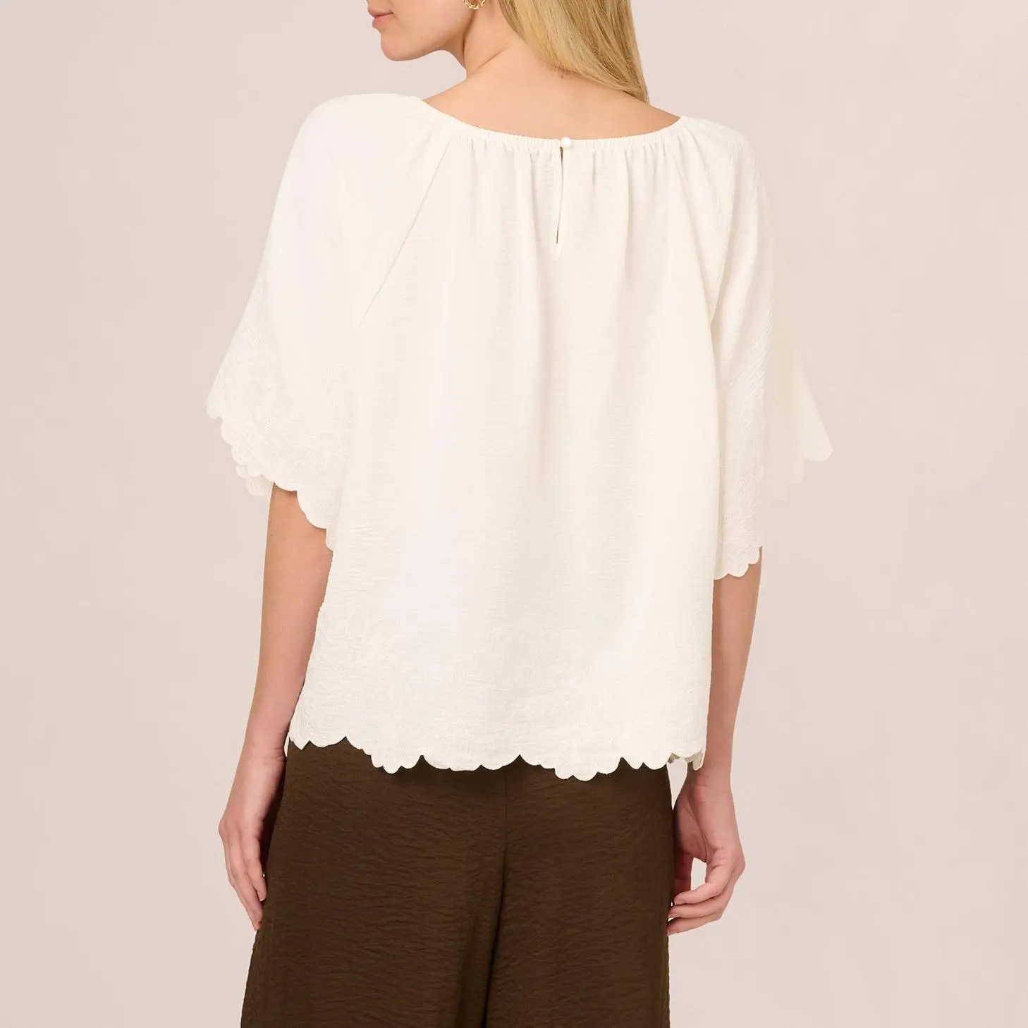 Custom Boat Neck Short Sleeve Scallop Edge Top
