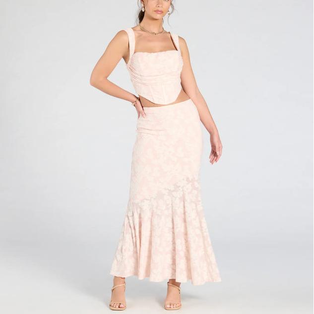 Clothing factory custom women Floral Jacquard Maxi Skirt