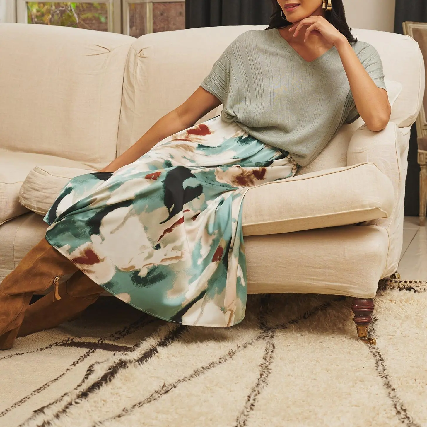 Custom Print A Line Satin Midi Skirt  (1).jpg