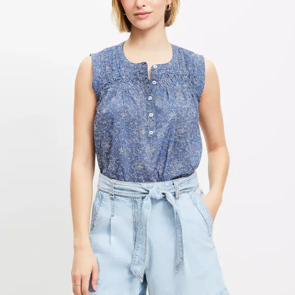 Custom Paisley Pleated Yoke Mixed Media Top
