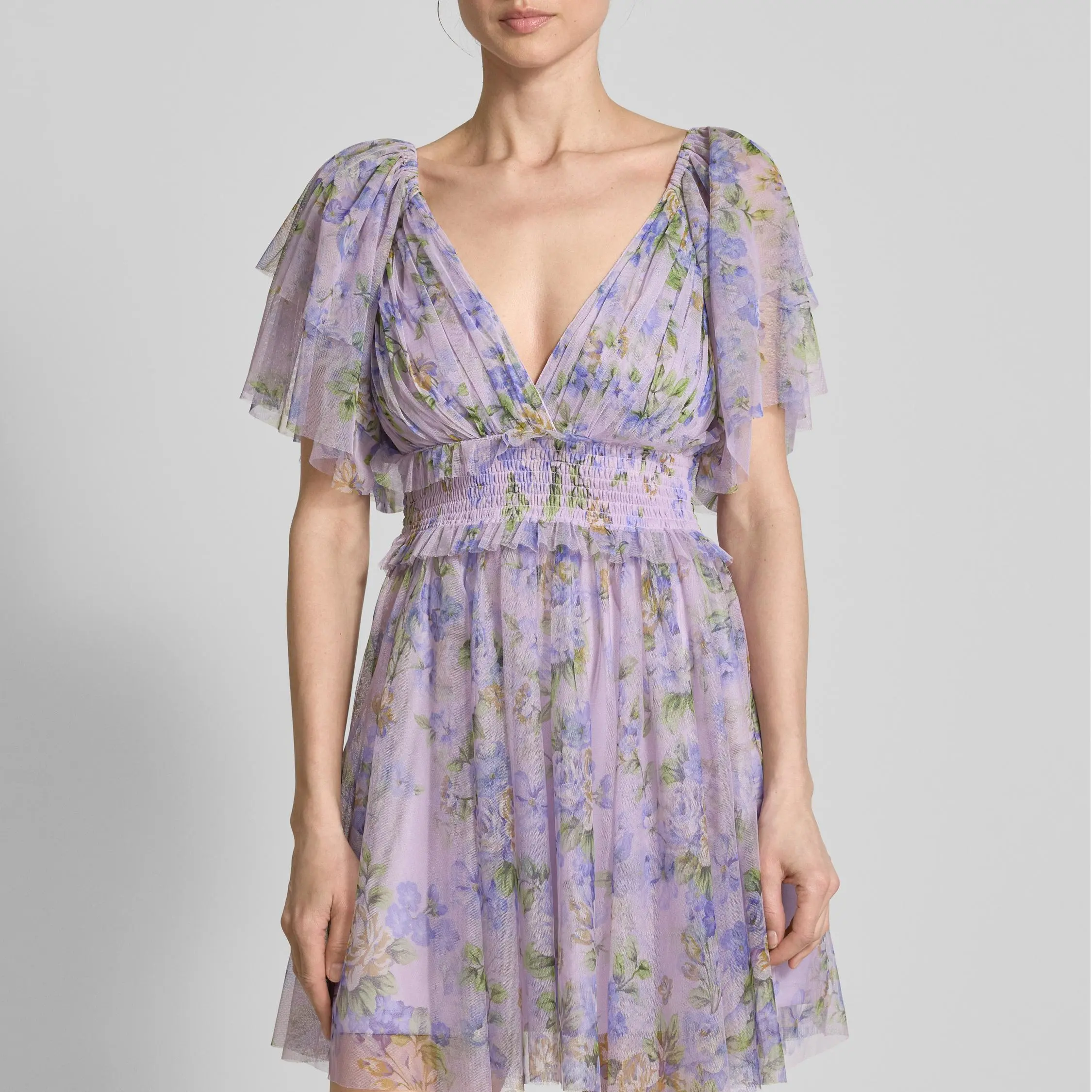 Cocktail dress with ruffle trim in lilac (4).jpg