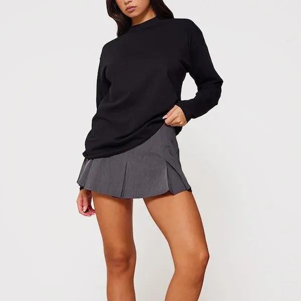 Factory custom women Cotton Black Oversized Long Sleeve T-Shirt
