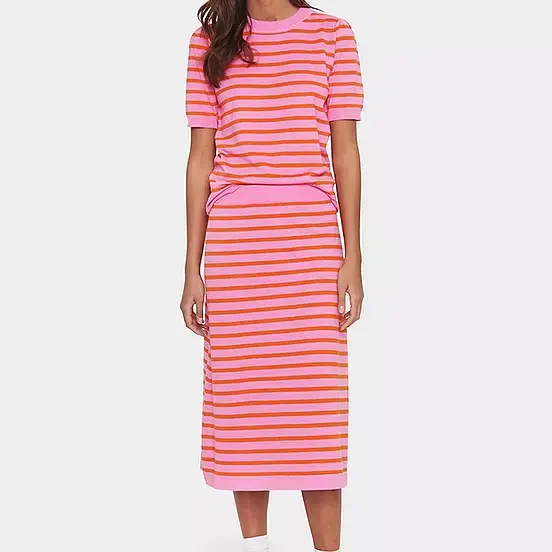 Custom Pink and Orange Striped Midi Skirt