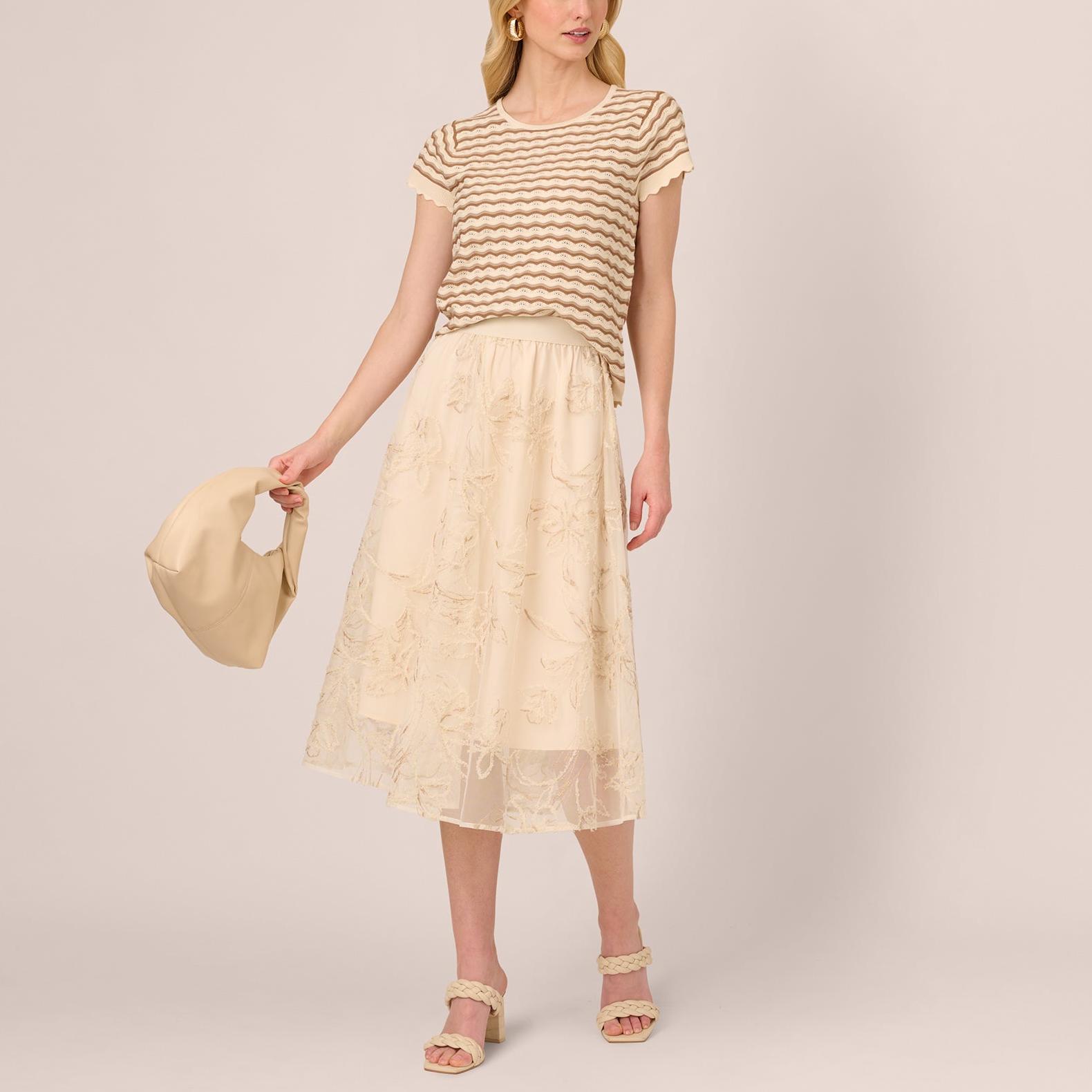 Custom  Mesh Overlay A Line Midi Skirt