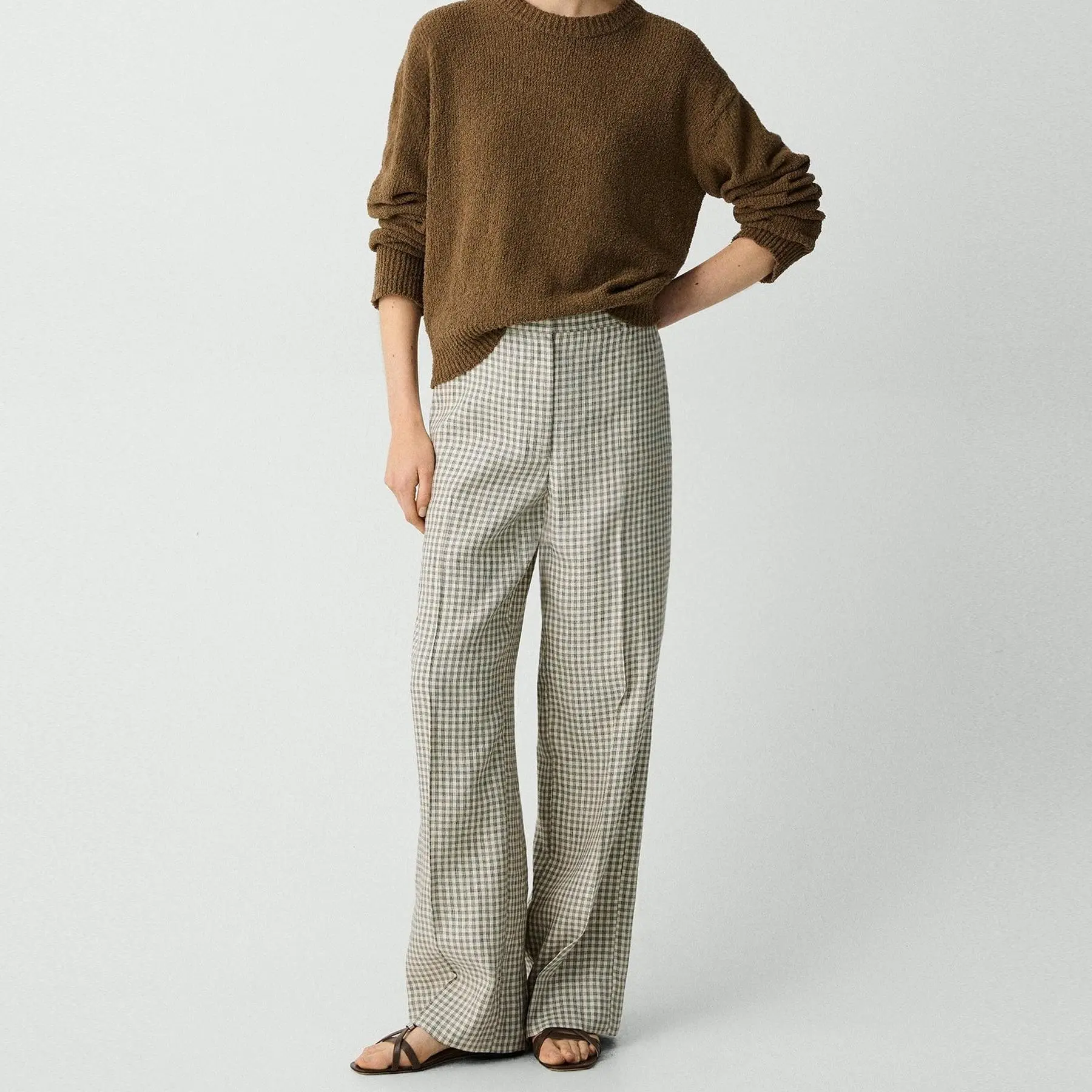 Custom Straight Pant in Checked Linen-Blend