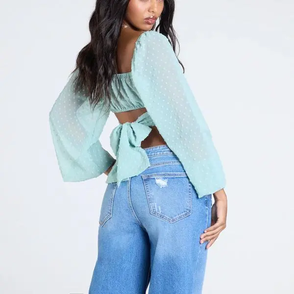 OEM  high quality Tie-Back Polka Dot Crop Top.jpg