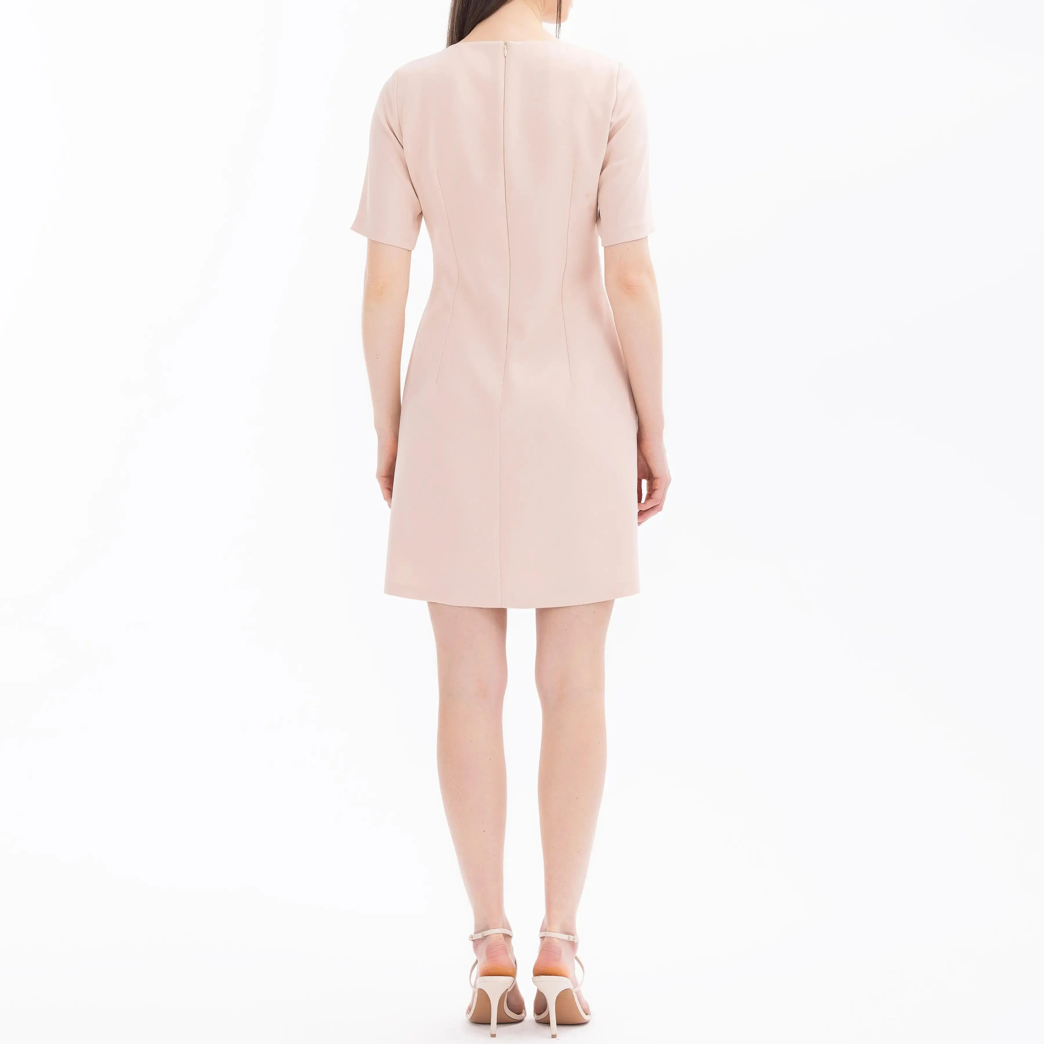 Custom Short Sleeve Crepe Fabric Dress with Waist Detail