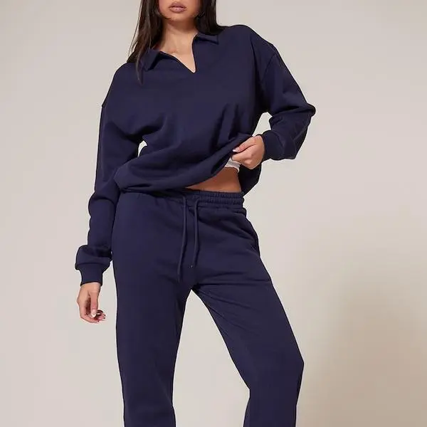 Factory custom women Navy Premium Collared Oversized Sweatshirt.jpg