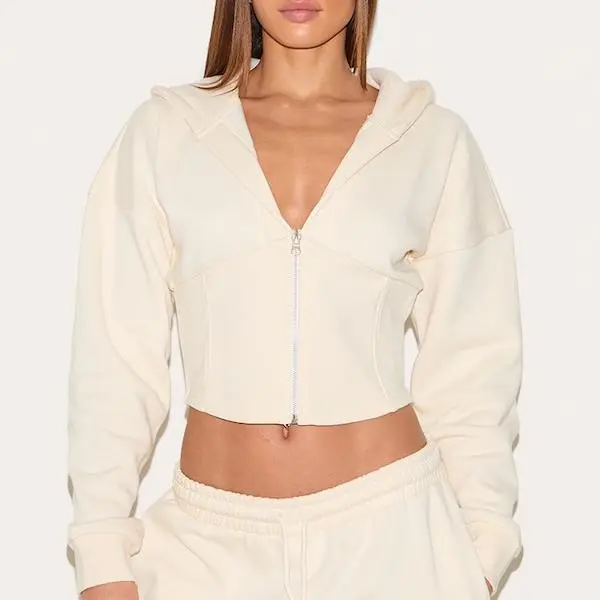 Factory custom Tall Cream Corset Seam Detail Zip Hoodie for women