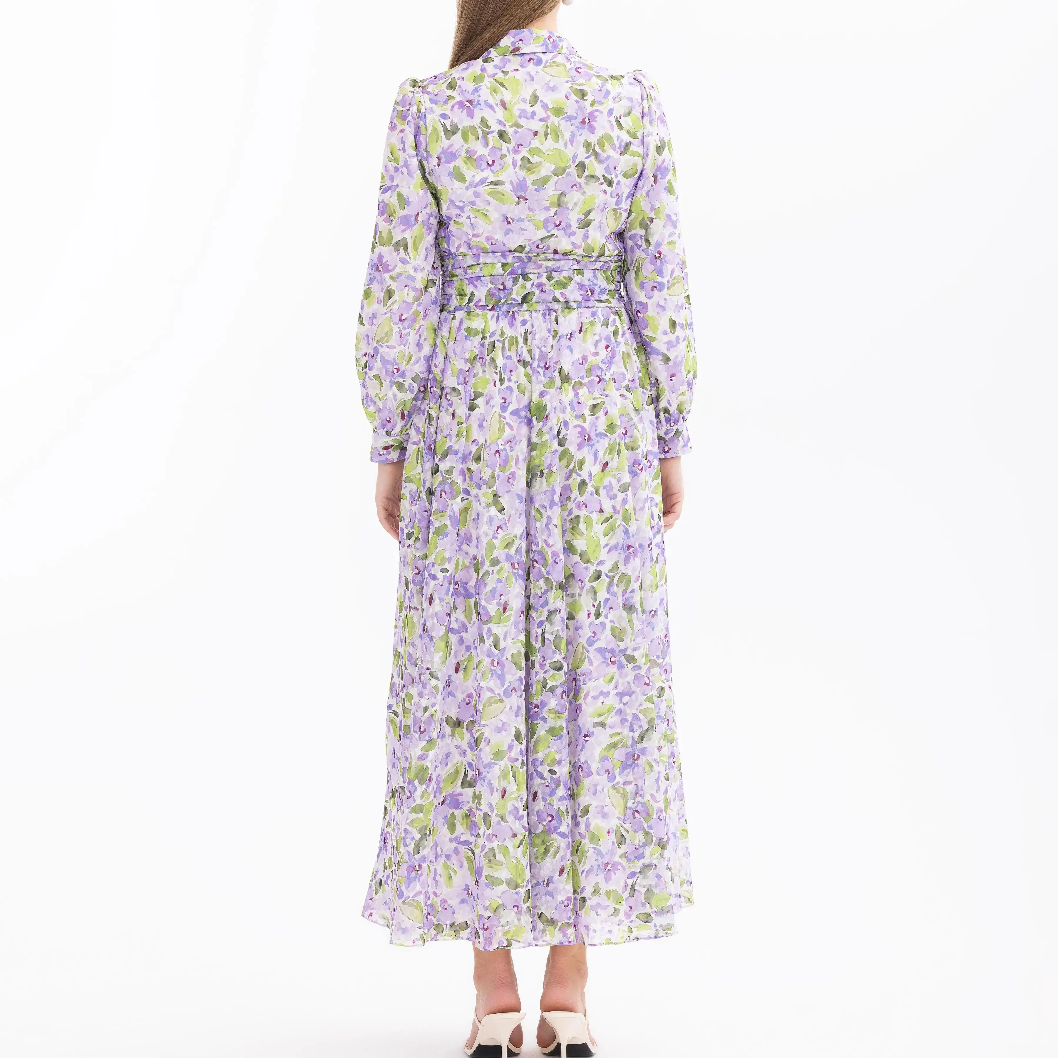 Custom Flower Patterned Long Sleeve Dress