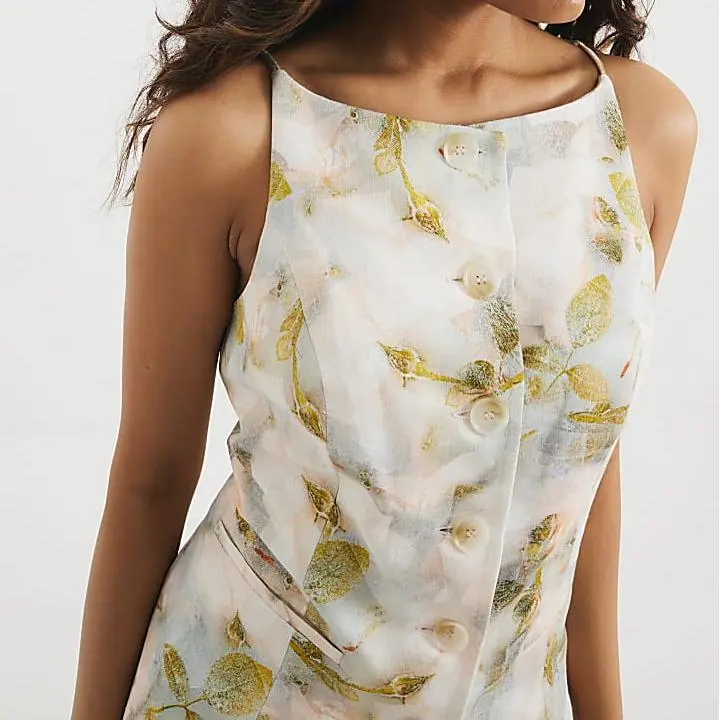 Custom Petite Grey Square Neck Floral tank tops