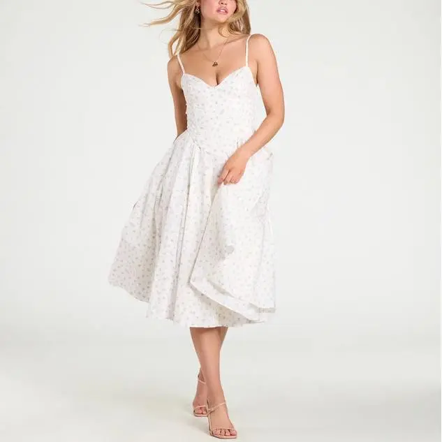 2025 new design Corset Lace-Up Floral cotton summer women Midi Dress