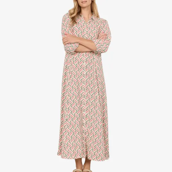 Factory Custom Pink and Green Chevron - Patterned 3/4 - Sleeve Maxi Shirt Dress