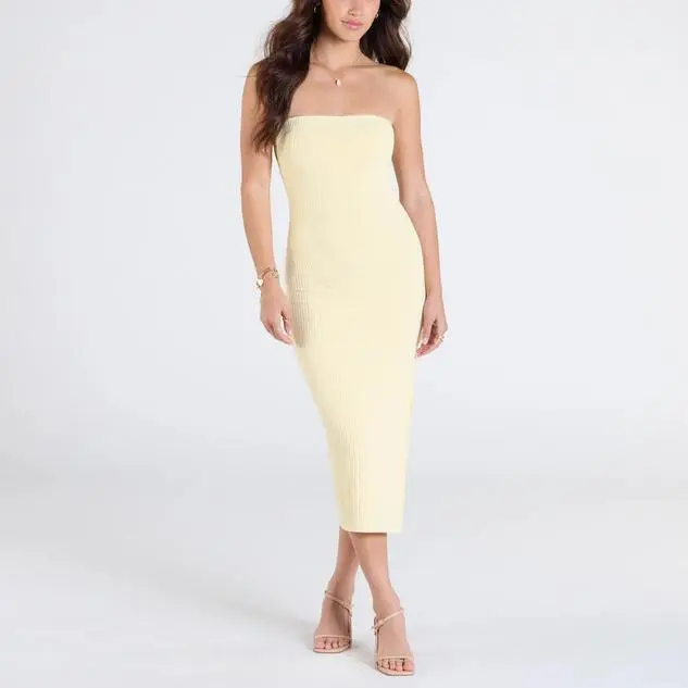 Custom Yellow fashion Strapless Bodycon Midi party Dresses women evening elegance