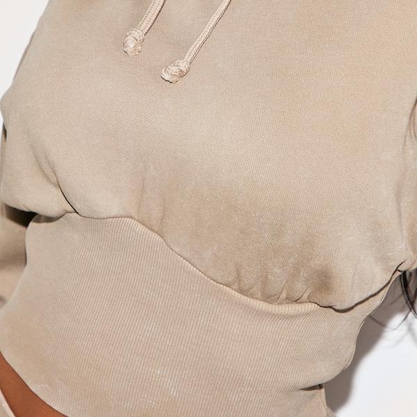 Factory custom women Shape Mocha Sweat Cropped Shirred Waist Hoodie.jpg