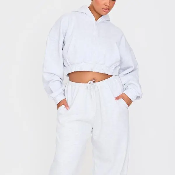 Factory custom women Plus Grey Premium Cropped Waist Detail Hoodie.jpg