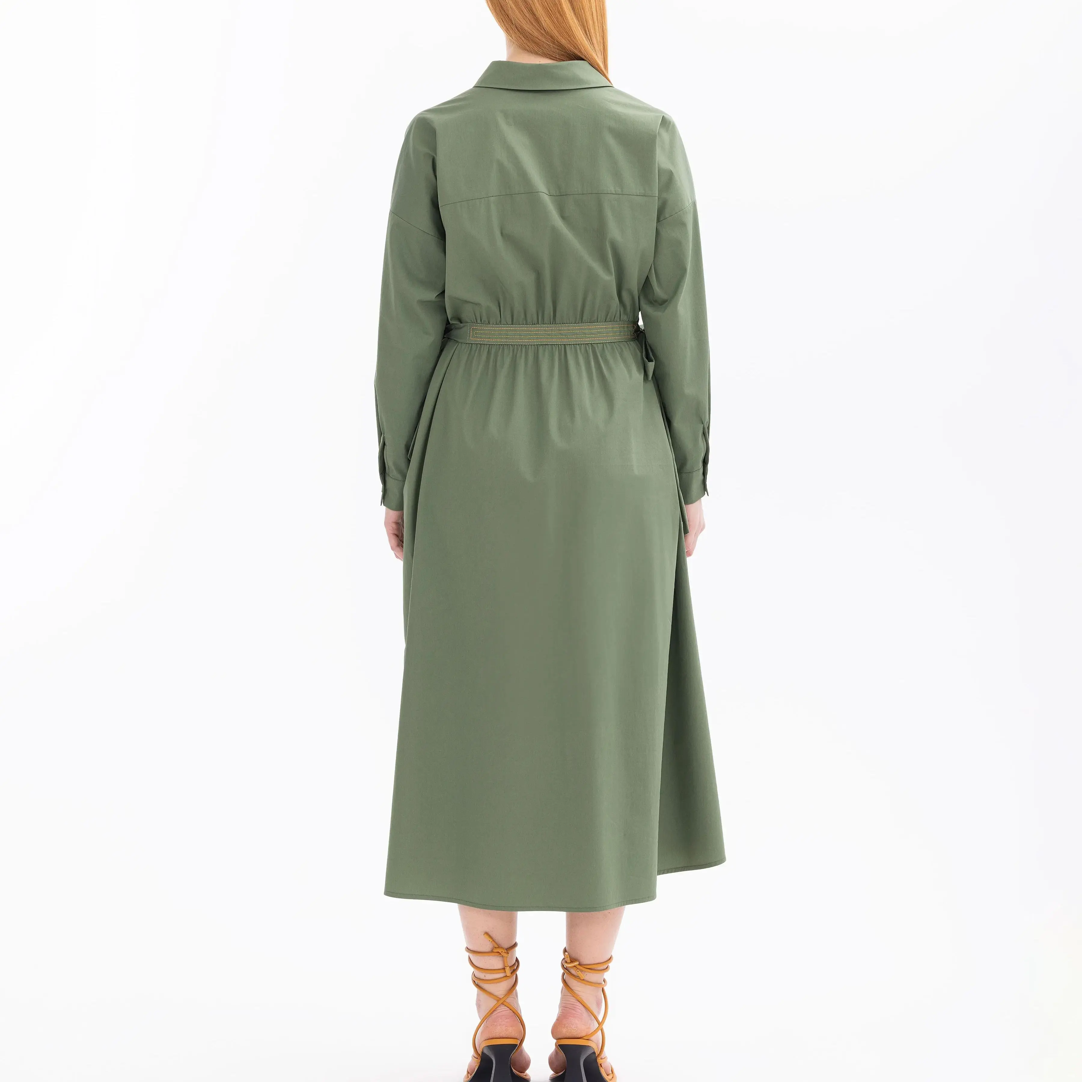 custom embroidered pocket detailed buttoned dress