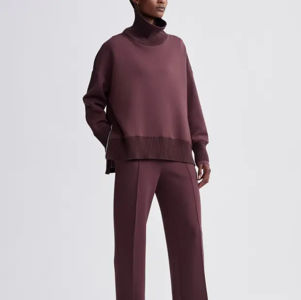 Plum - Colored Turtleneck Sweatshirt and Matching Pant Set