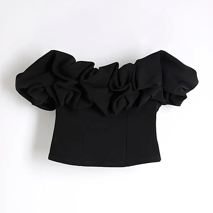 Custom Short Sleeve Ruffle Bardot Top