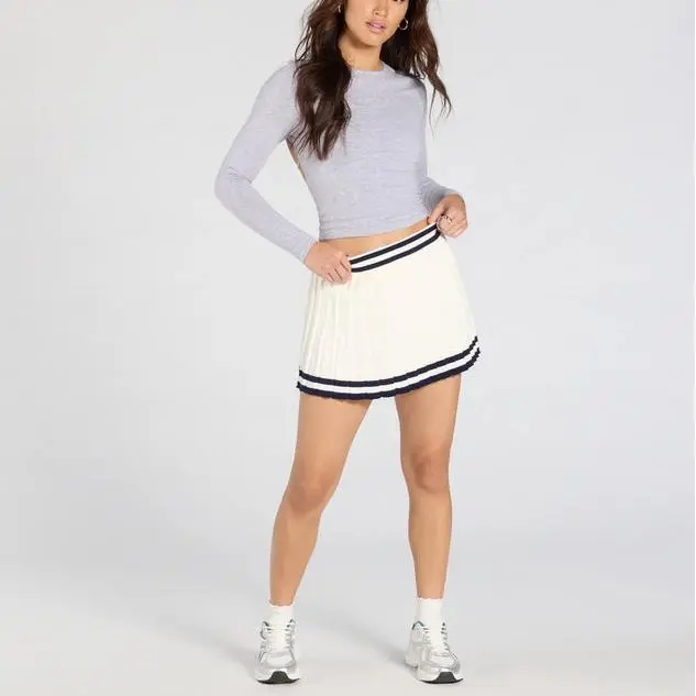 Custom women Preppy Demure Pleated Striped Knit Skort