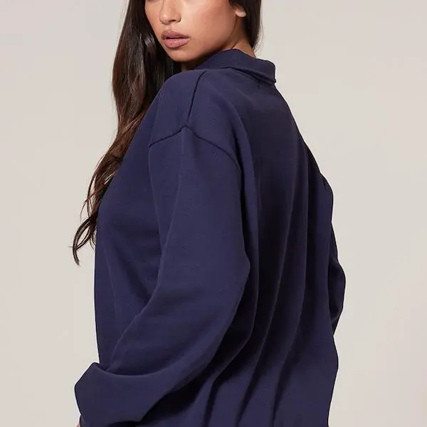 Factory custom women Navy Premium Collared Oversized Sweatshirt.jpg