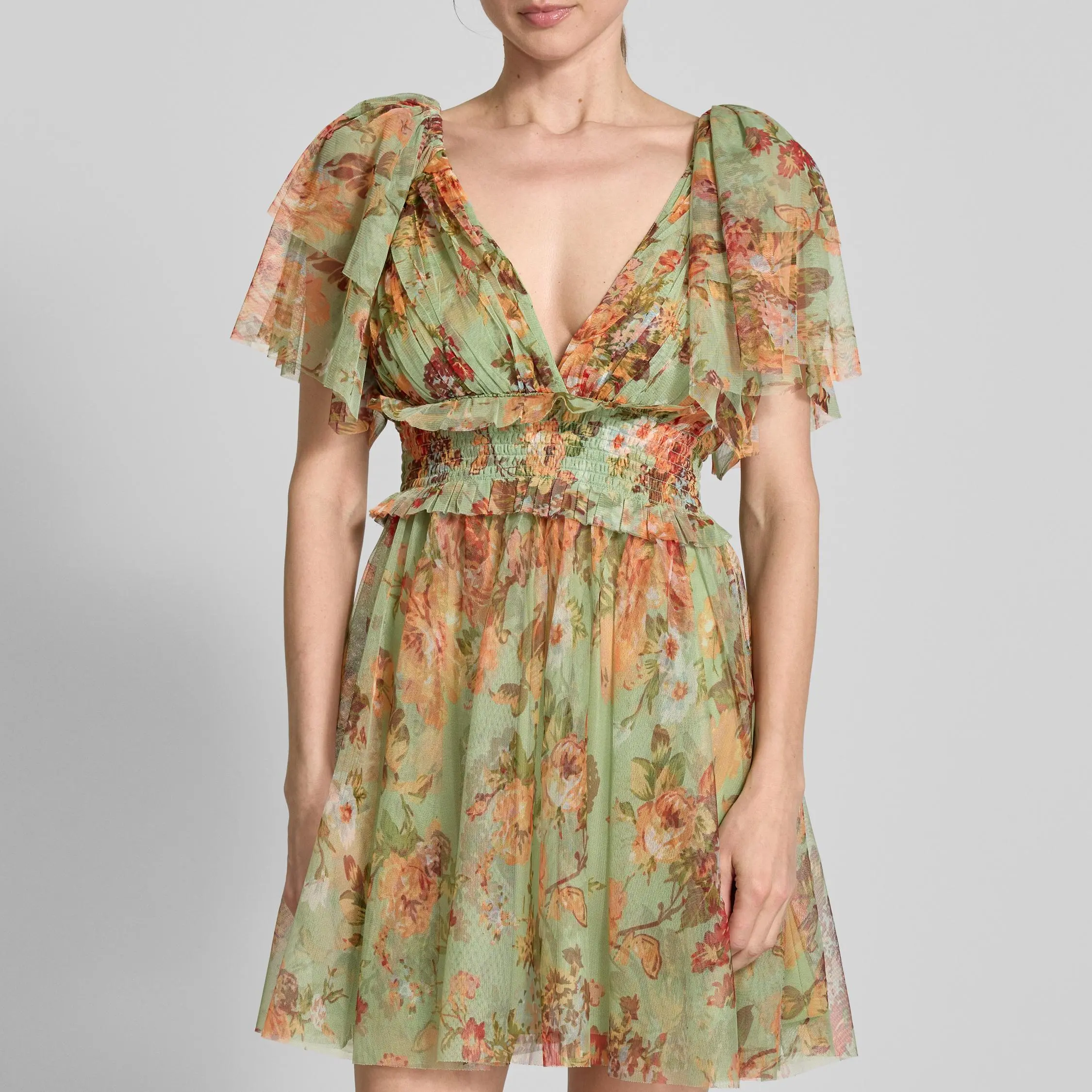 Cocktail dress with ruffle trim in green (4).jpg
