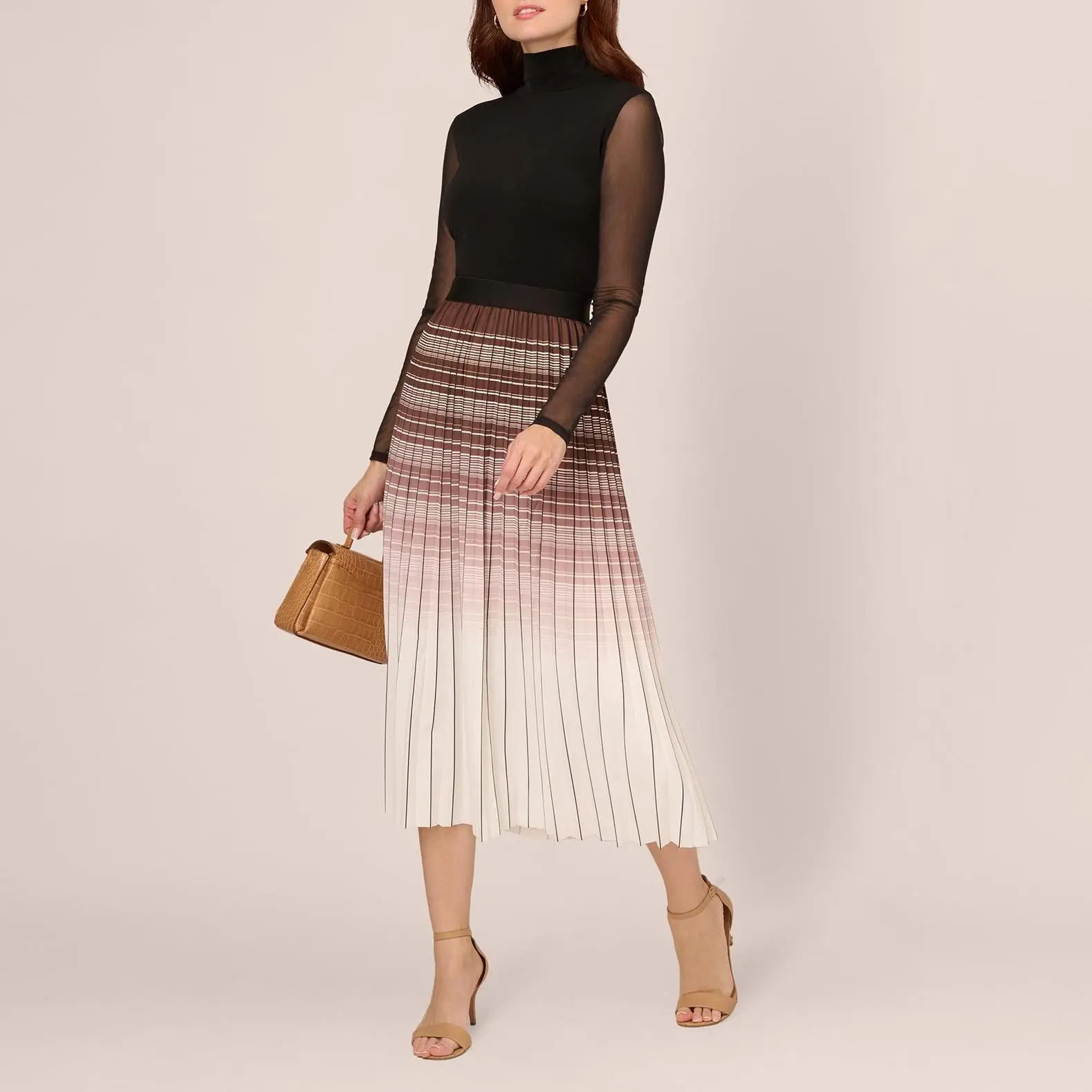 Custom Multicolor Stripe Print Pleated Midi Skirt