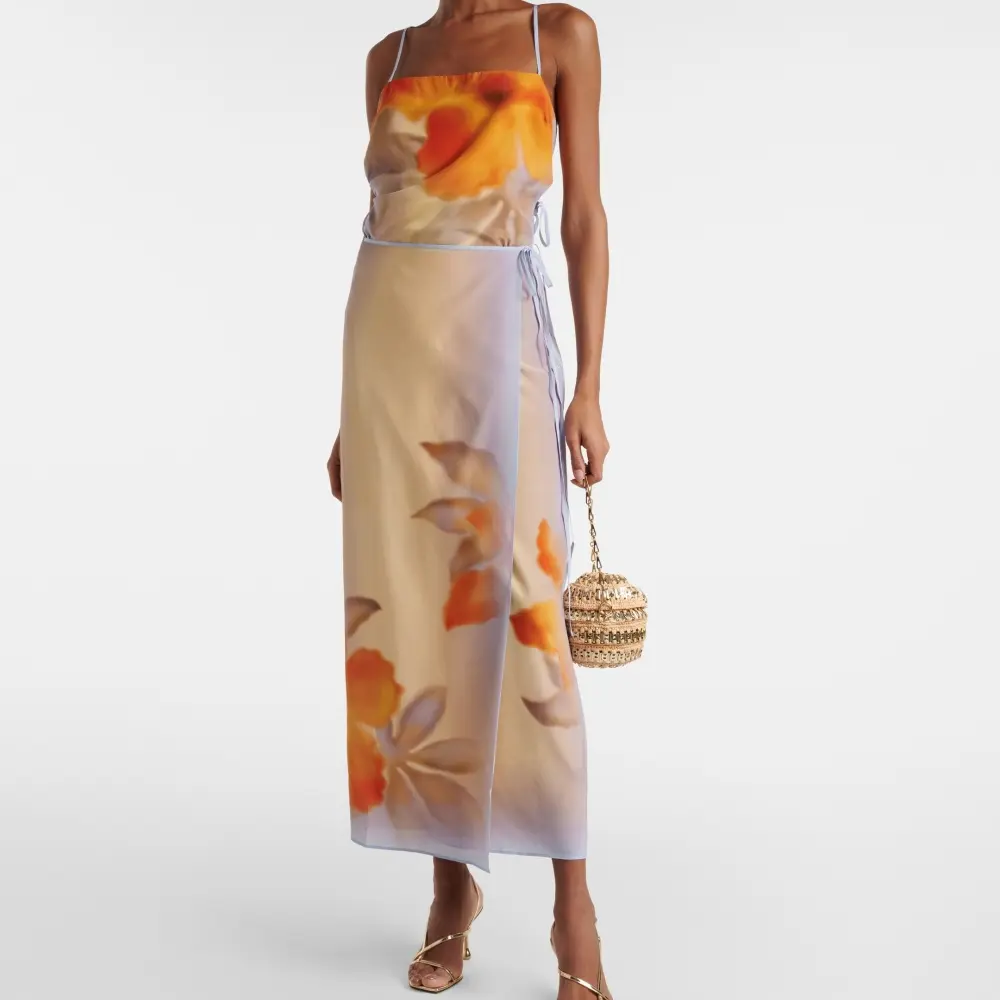 Factory Custom Silk Crepe Wrap Skirt with Florals