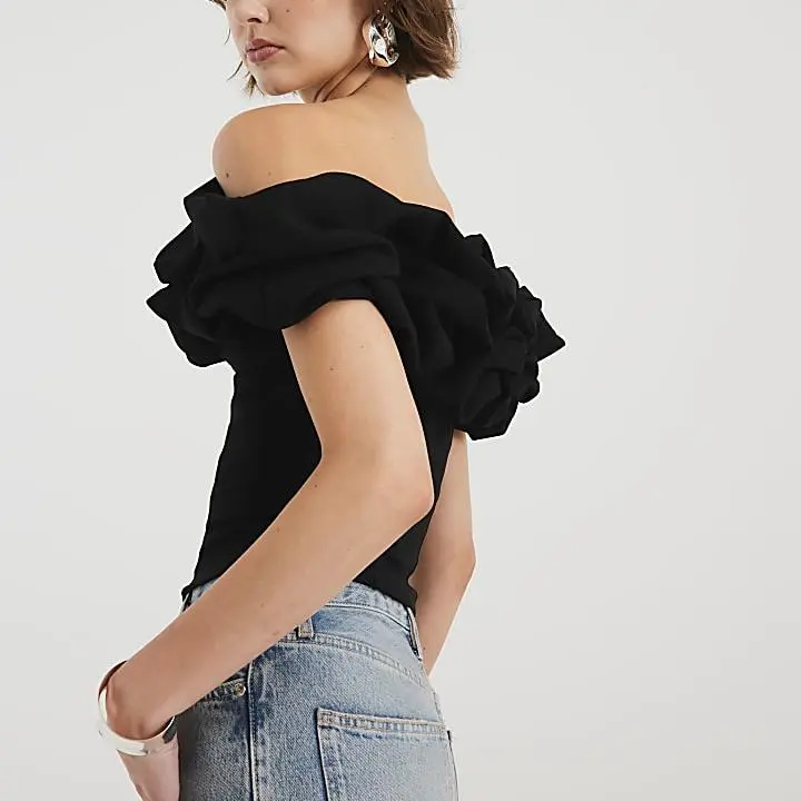 Custom Short Sleeve Ruffle Bardot Top
