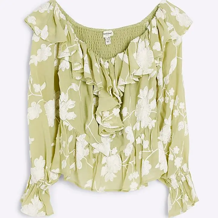 Custom Long Sleeved Bardot Ruffled Blouse