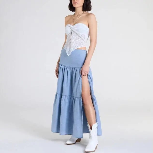 Custom Tiered Chambray plus size women's Skirts