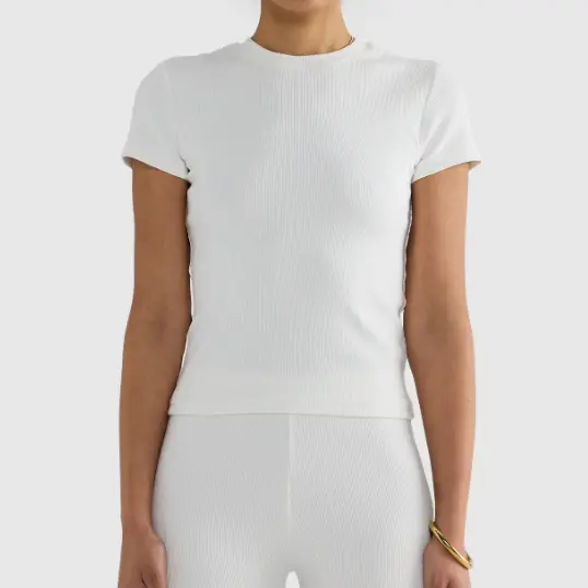 Factory Custom White Ribbed Short - Sleeve T - Shirt