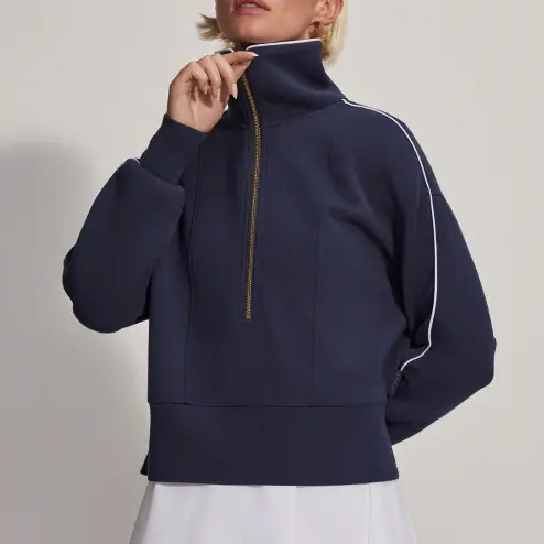 Navy Blue Quarter - Zip Sweatshirt with White Stripes