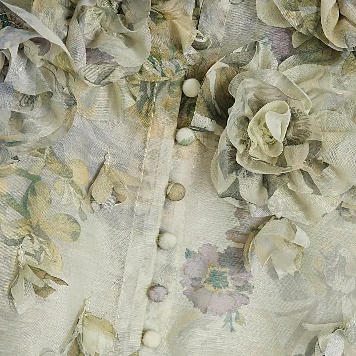Custom 3D Floral Trimmed Blouse