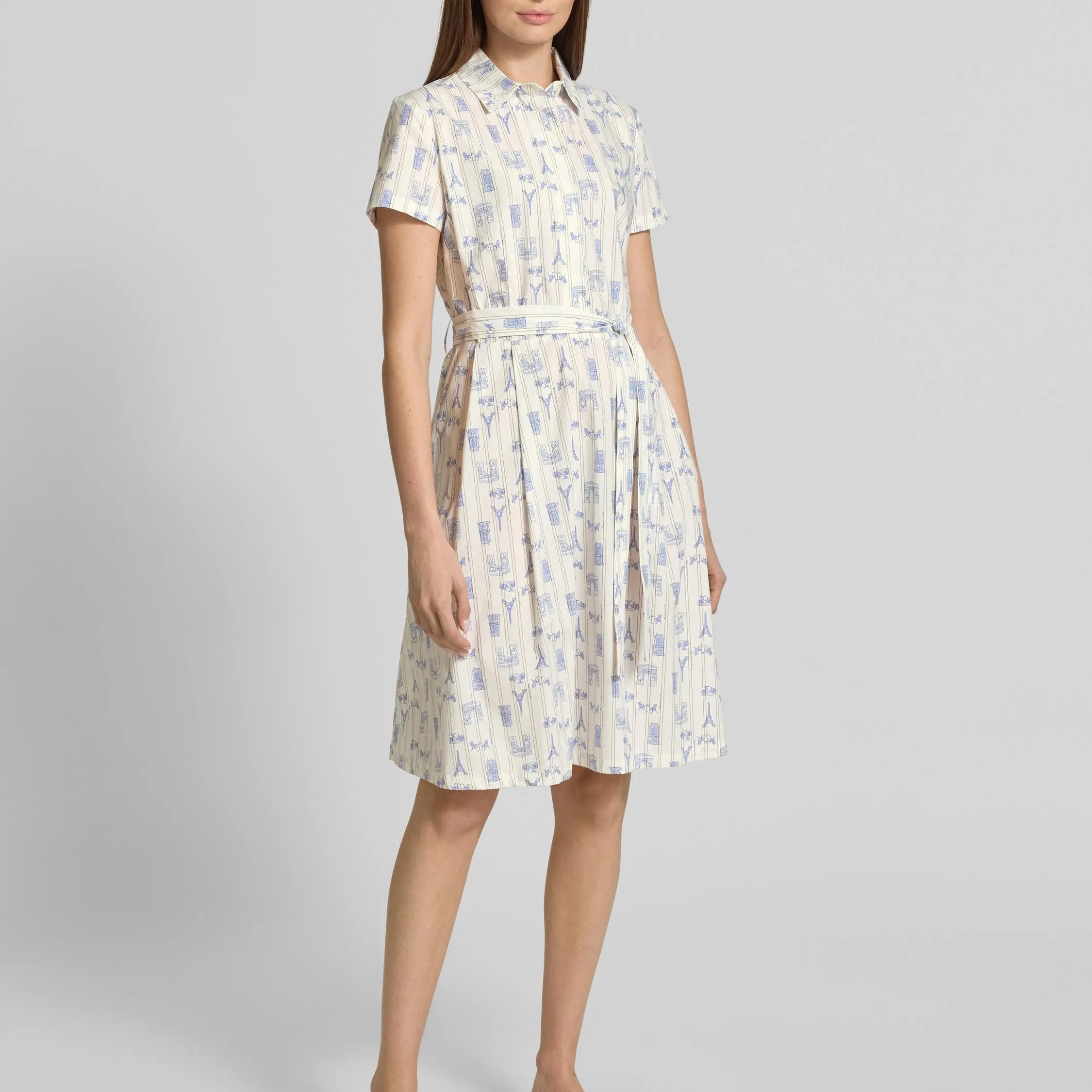Custom Knee-length dress with tie belt in sand