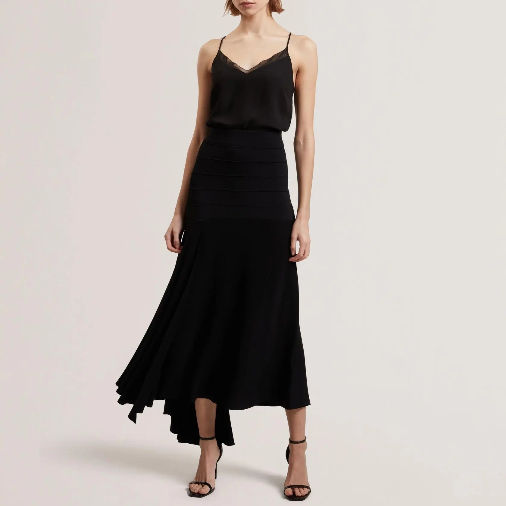 Custom Asymmetric Waterfall Hem Knitted Midi Skirt
