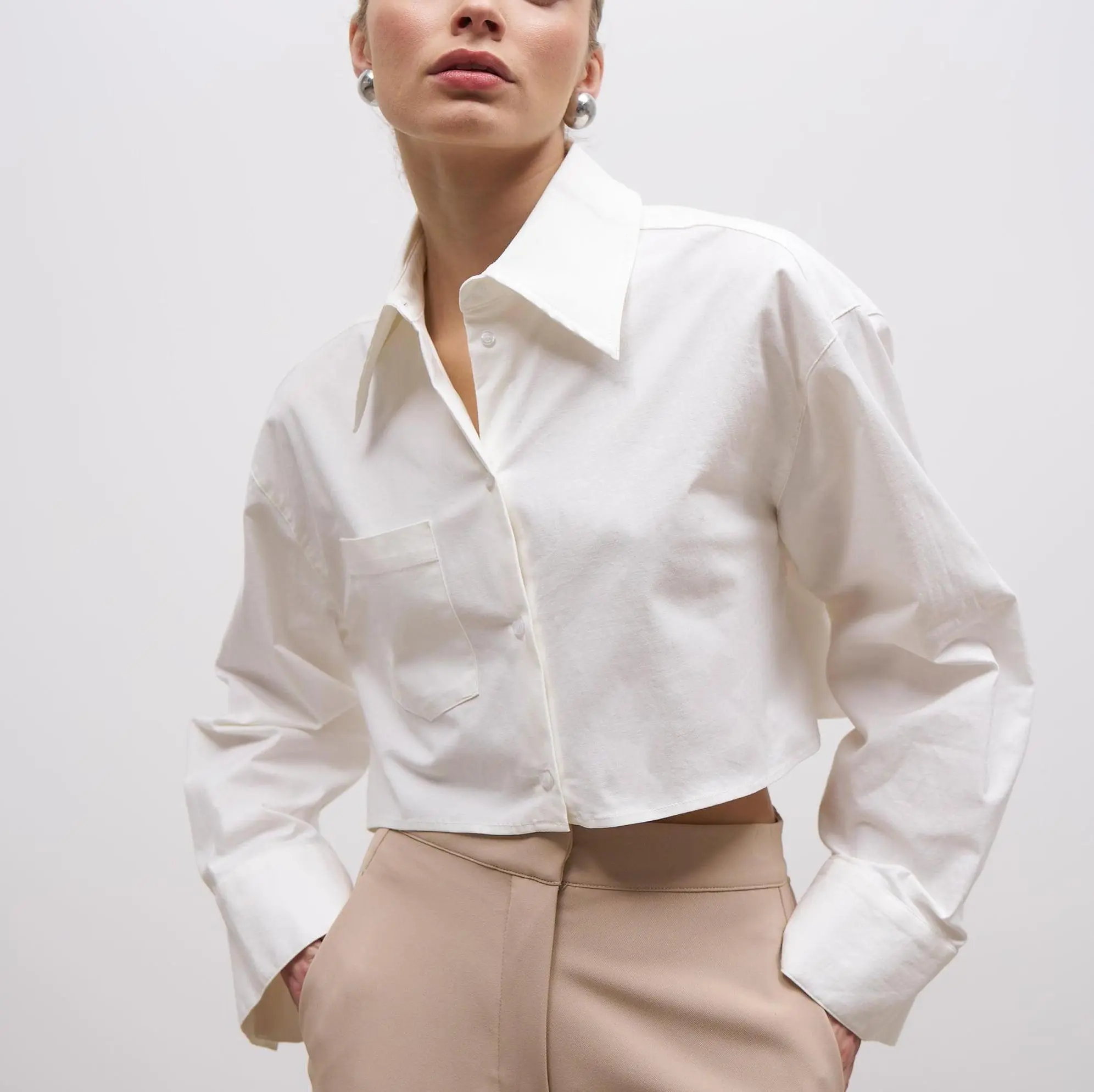 custom women's business casual cropped shirts