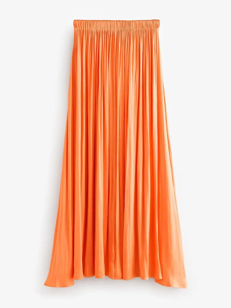 Custom Orange Pleated Satin Maxi Skirt (6).jpg
