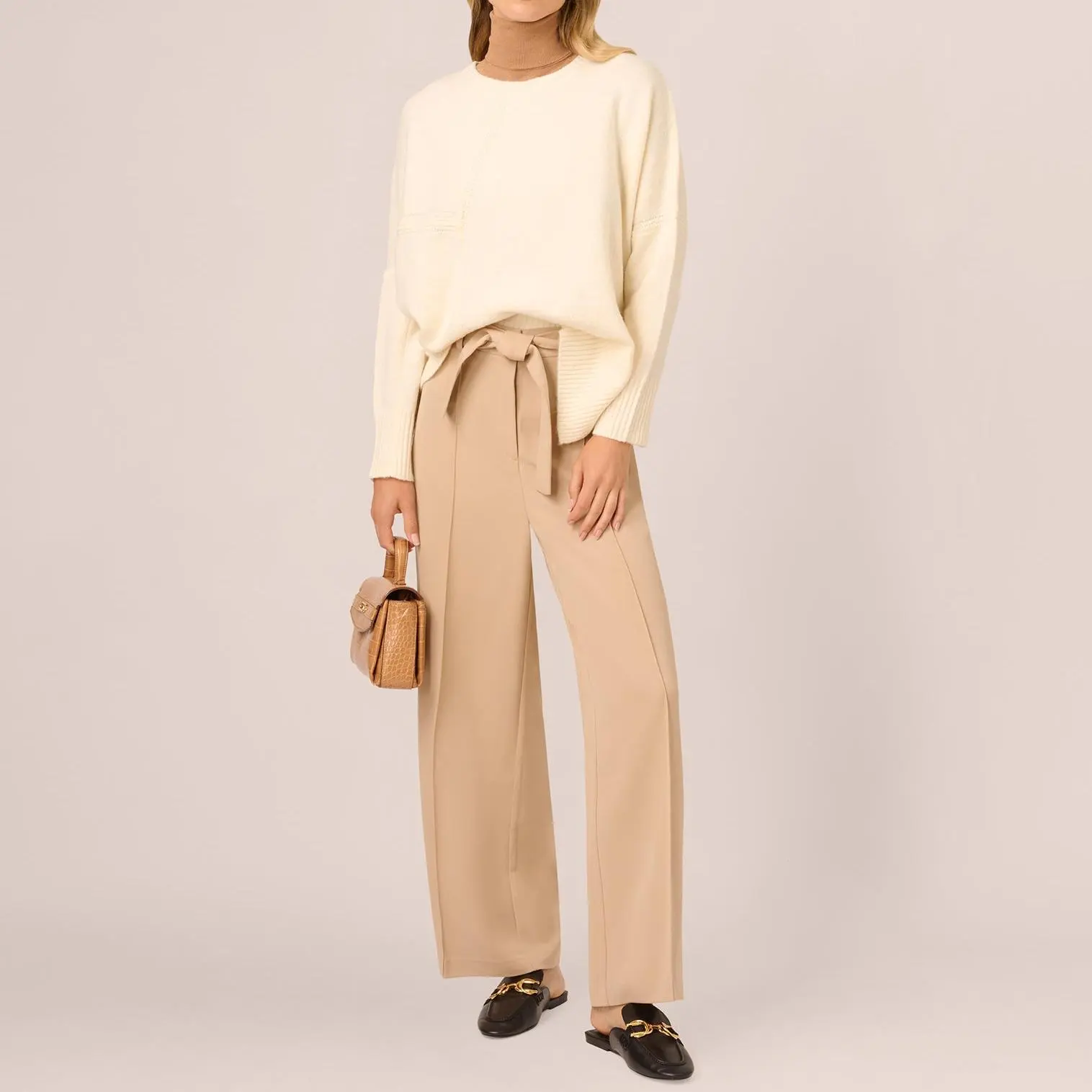 Custom Twill Zip Fly Belted Wide Leg Pant