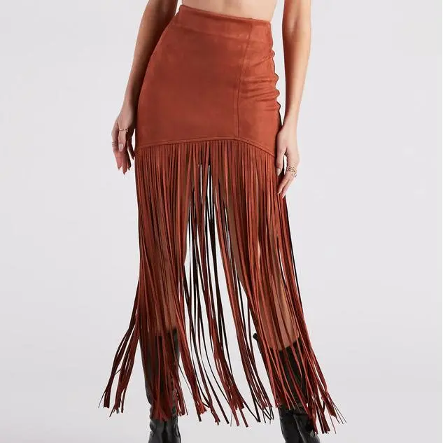 Clothing factory in china custom women Long Fringe Skirt
