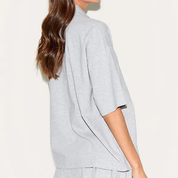 Factory custom women  Grey Oversized Collared T-shirt.jpg